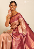 Rose Gold Tissue Brocade Weaving Silk Saree - Taashi