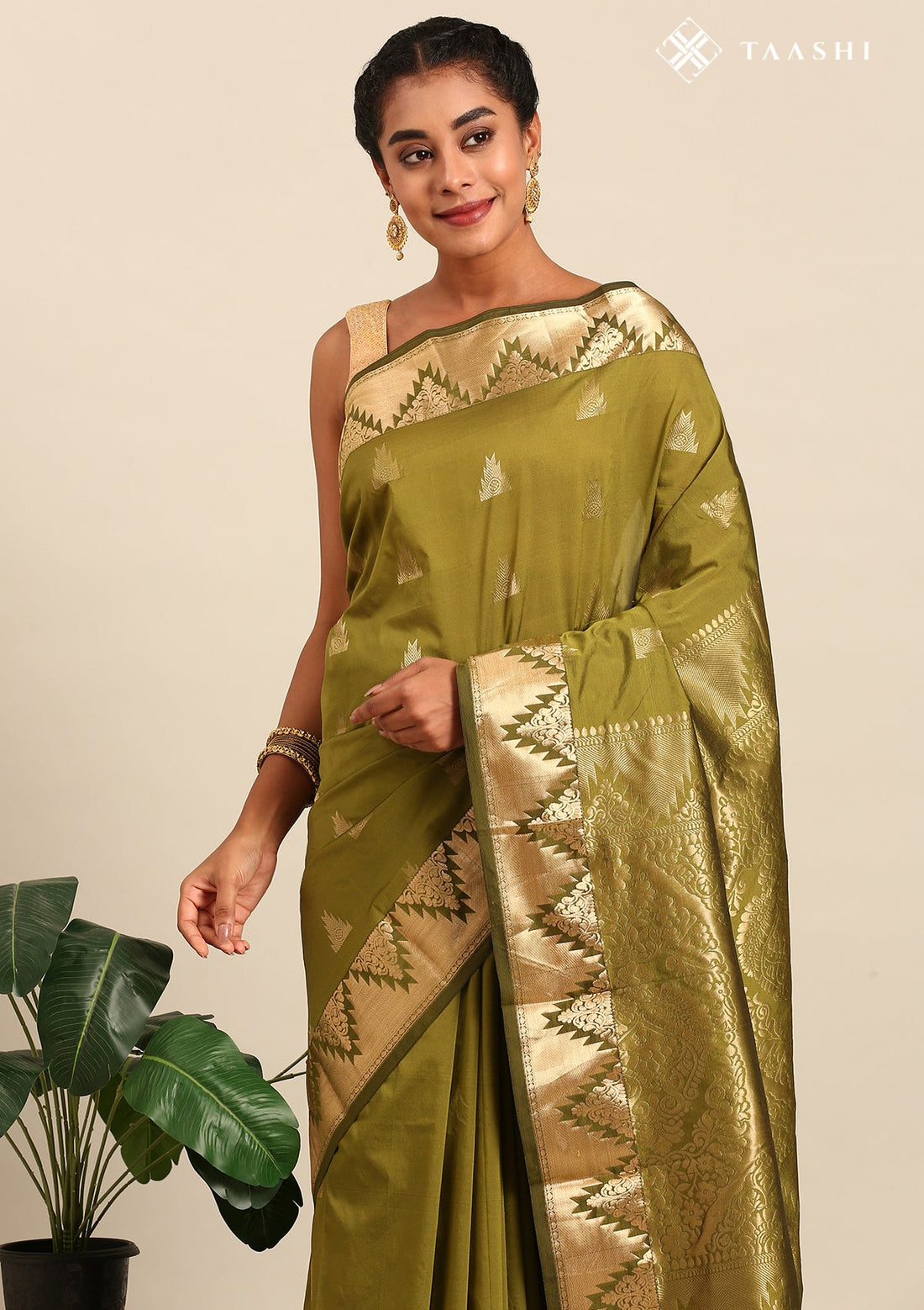 Olive Green Silk Kanjivaram Saree