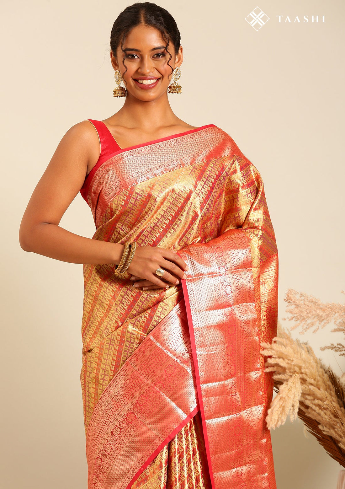 Dual Colour Silk Korvai Tissue Kanjivaram Weave Saree