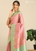Dusty Pink Leaf Woven Tussar Saree - Taashi