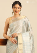 Pastel Blue TextuRed Foil Printed Tussar Saree - Taashi