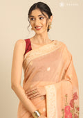 Pastel Peach Woven Butta Linen Saree - Taashi