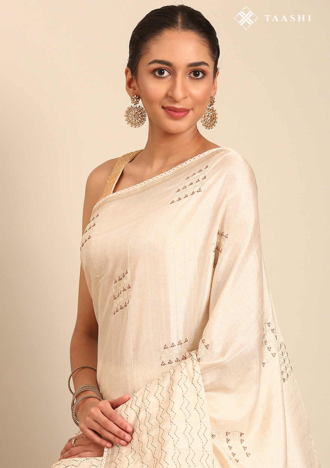 Cream Fancy Embroidery Tussar Saree