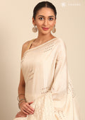 Cream Fancy Embroidery Tussar Saree - Taashi