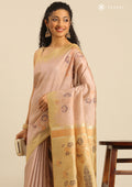 Pastel Brown Floral Woven Tussar Saree - Taashi