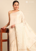 Cream Fancy Embroidery Tussar Saree - Taashi