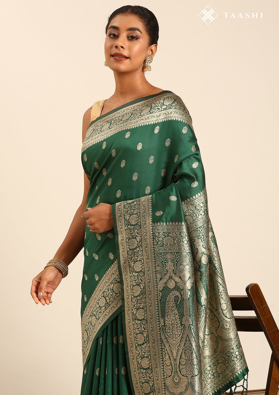 Forest Green Silk Satin Weave Saree