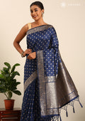 Navy Blue Butta Woven Tussar Saree - Taashi