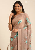 Mocha Mousse Floral Digital Printed Georgette Saree - Taashi