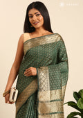 Dark Green Traditional Zari Butta Woven Tussar Saree - Taashi