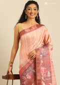 Dusty Pink Floral Printed Tussar Saree - Taashi