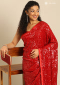 Red A/O Sequin EmbroideRed Saree - Taashi