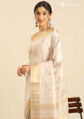 Cream TextuRed Lavender Floral Printed With Foil Butta Work Printed Tussar Saree - Taashi