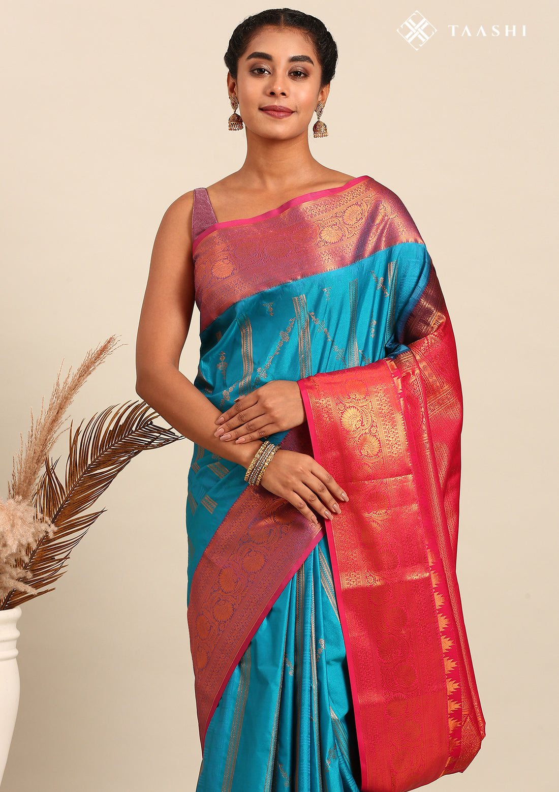 Blue And Dark Pink Kanchipuram Saree