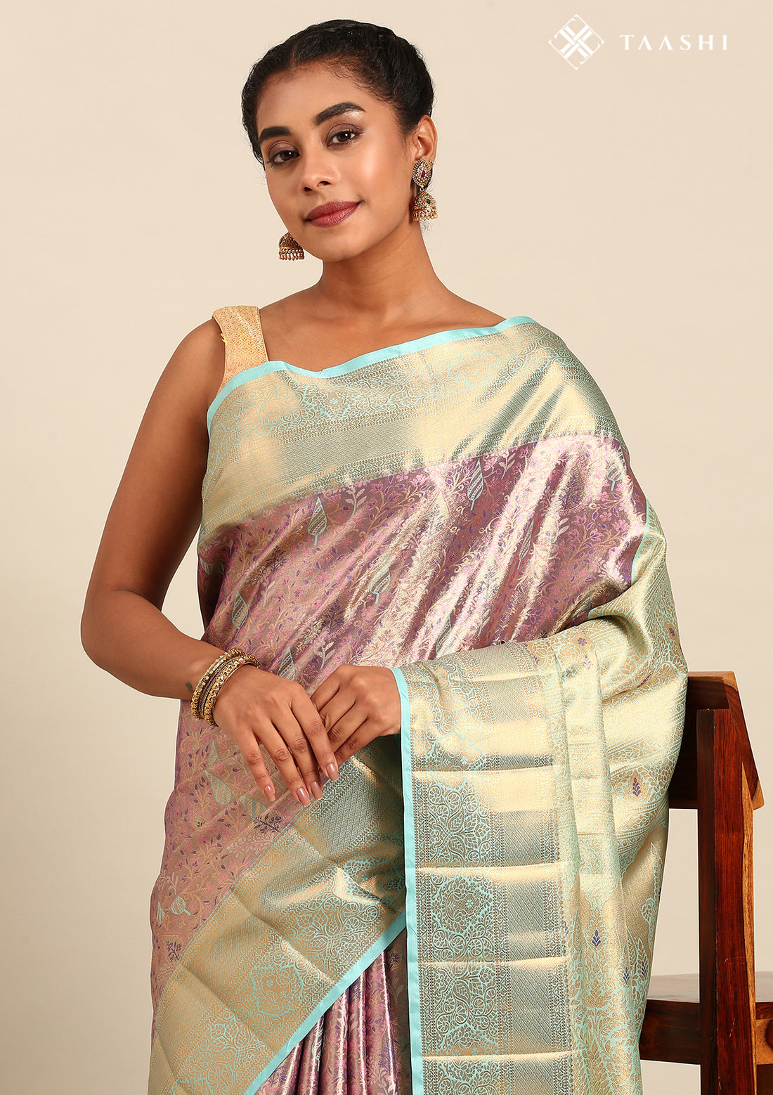 Purple And Turquoise Kanchipuram Saree