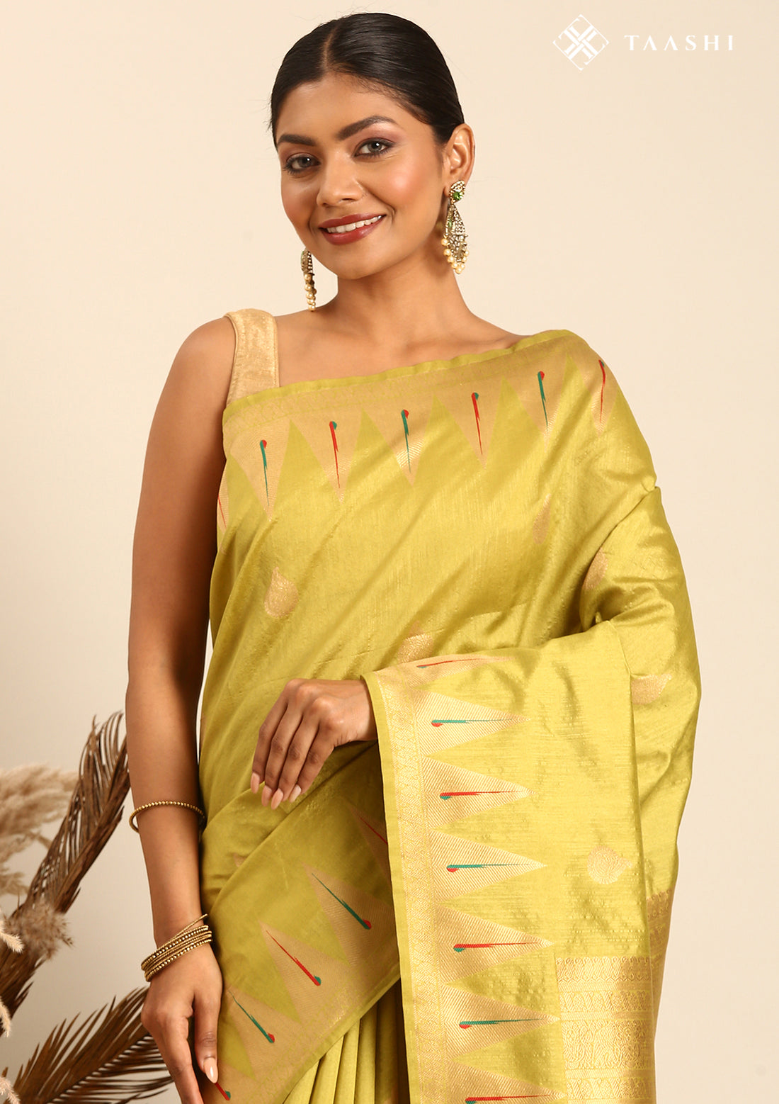 Parrot Green Traditional Zari Woven Tussar Saree