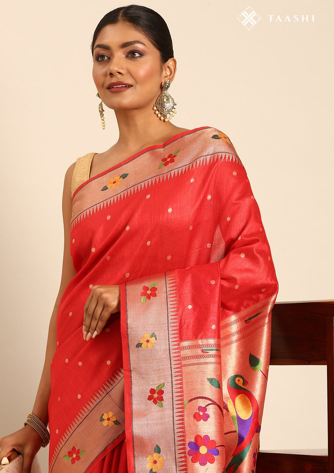 Red Tussar Paithani Woven Saree