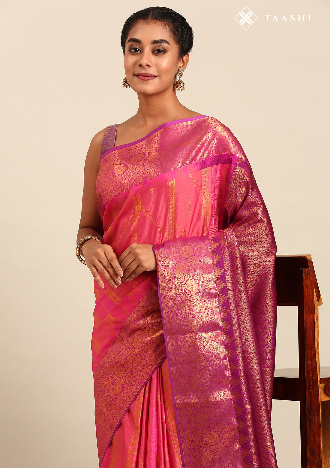 Peach And Violet Kanchipuram Saree