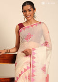 Beige Kasuti Pattern Woven Tussar saree - Taashi