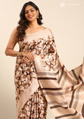 Chocolate Brown Floral Printed Art Tussar Matka Silk Saree - Taashi