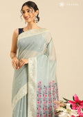 Pastel Blue Woven Butta Linen Saree - Taashi