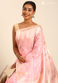 Pastel Pink Traditional Temple Pattern Tussar Saree - Taashi