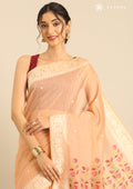 Peach Woven Butta Linen Saree - Taashi