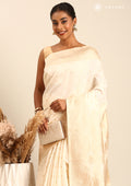 Cream Traditional Pattern Woven Tussar Saree - Taashi