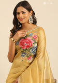 Metallic Gold Tissue Saree EmboideRed On The Pallu - Taashi