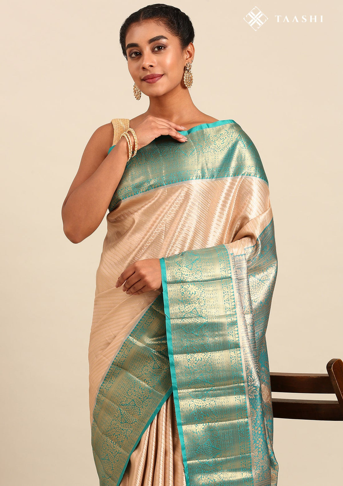 Cream Silk Korvai Tissue Kanjivaram Weave Saree