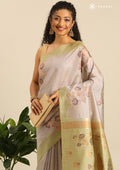 Grey Floral Woven Tussar Saree - Taashi