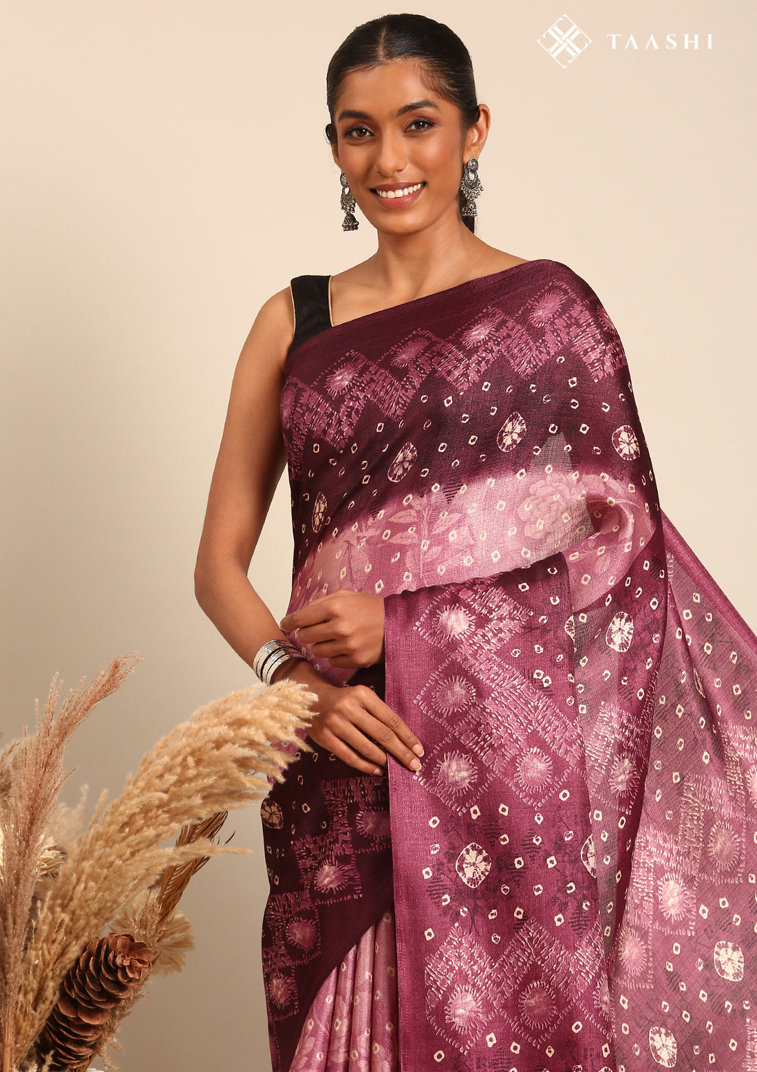 Purple Batik Printed Art Tussar Matka Silk Saree