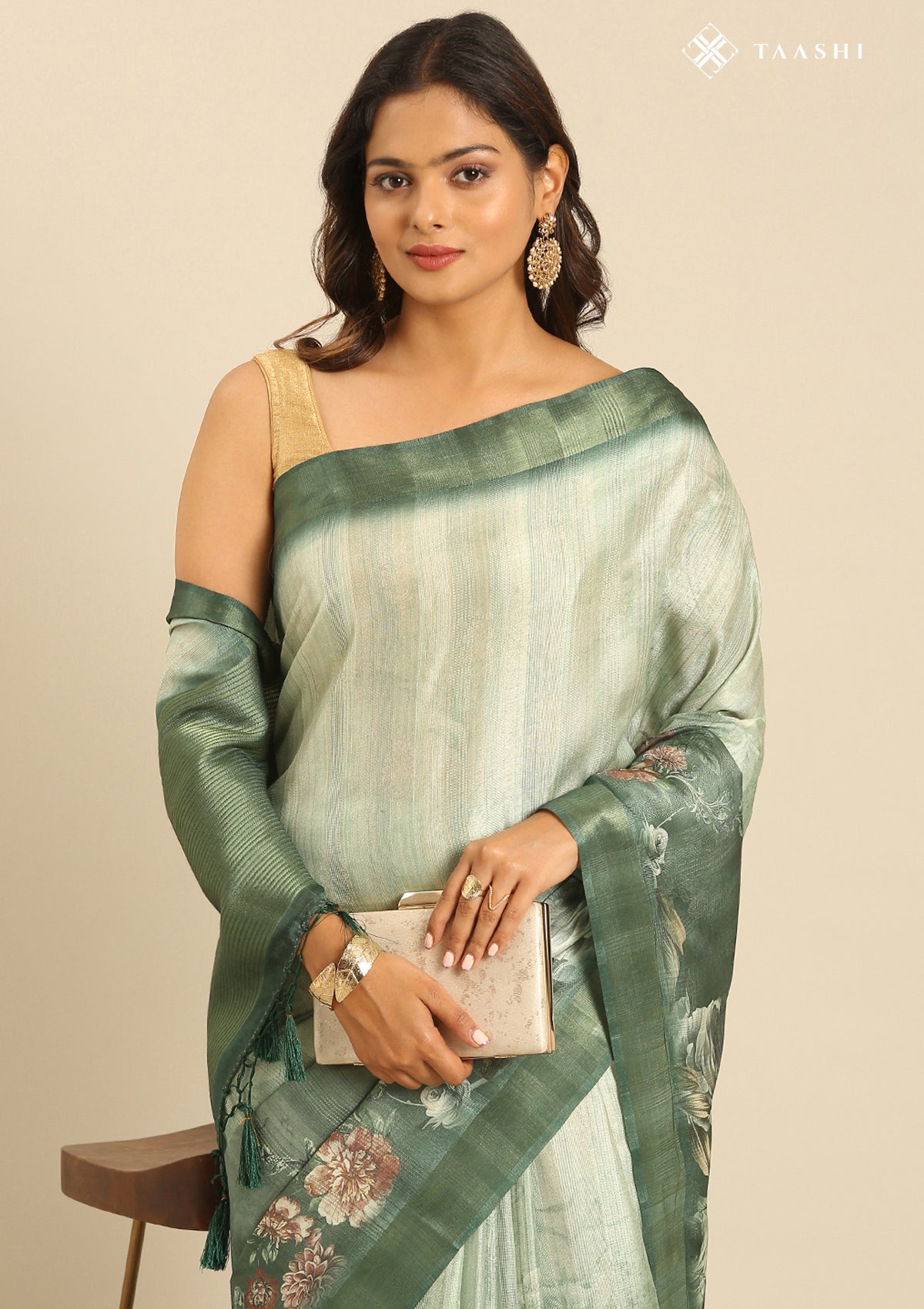 Green Printed Tussar Saree