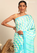Cream Contrast Zigzag Printed Art Tussar Matka Silk Saree - Taashi