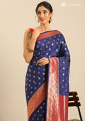 Navy Blue Allover Butta Weaving Silk Saree - Taashi