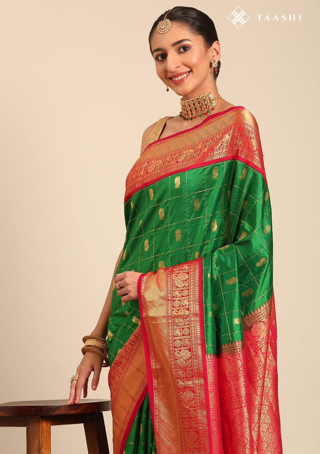 Green Pure Silk Kattam Kanjivaram Weave Saree