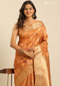 Tangerine Zari Woven And Floral Printed Organza Saree - Taashi