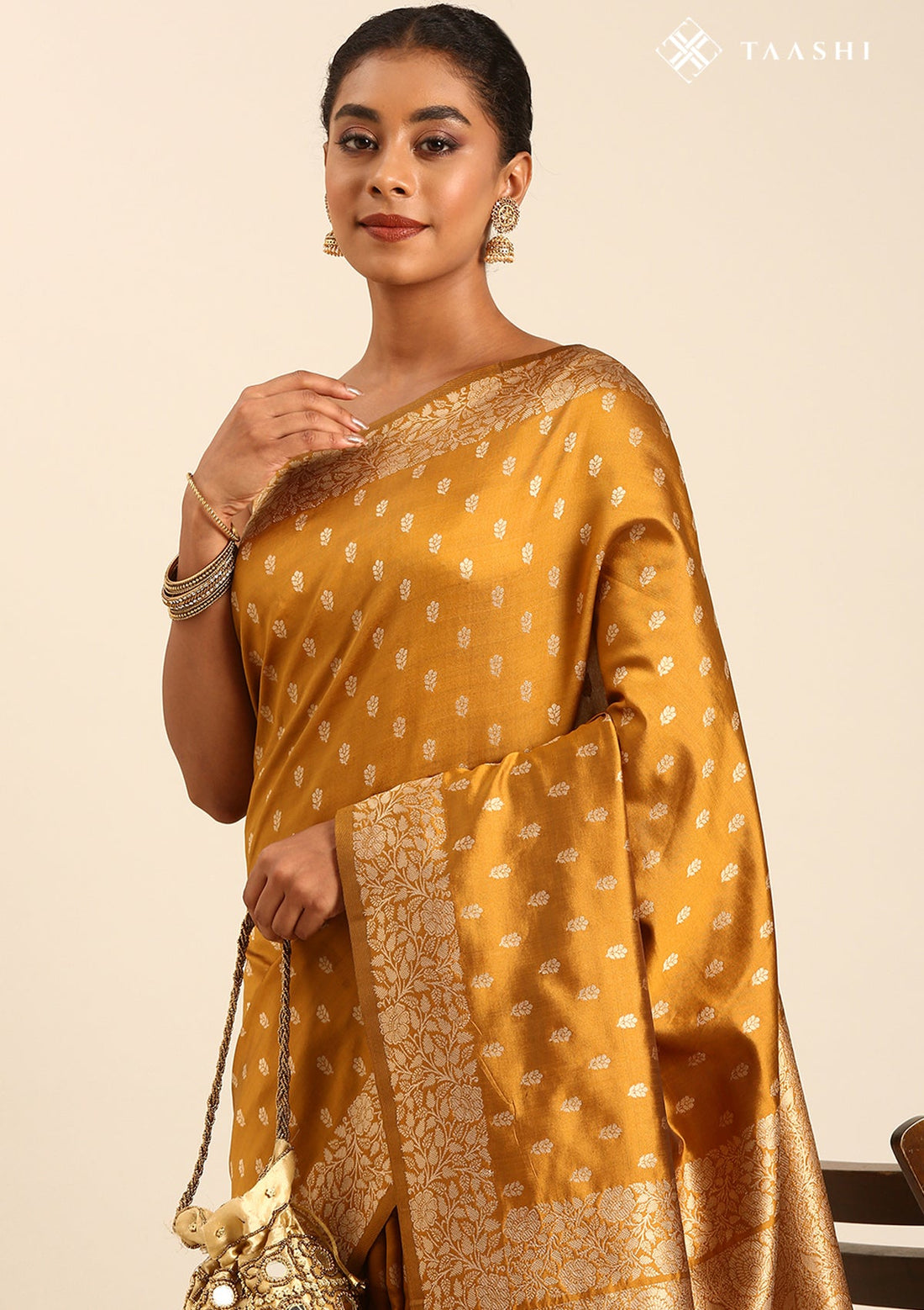 Amber Gold Silk Satin Weave Saree