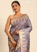 Pale Blue Traditional Zari Woven Tussar Saree - Taashi