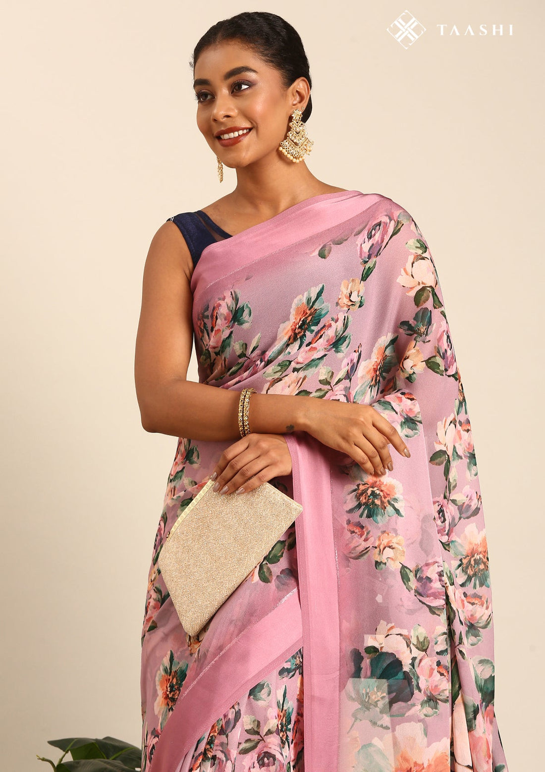 Dark Blush Georgette Contemporary Printed Saree