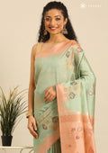 Pista Green Floral Woven Tussar Saree - Taashi