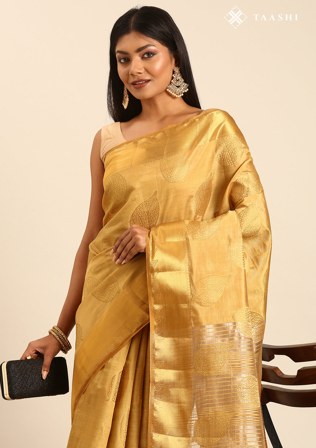 Golden Betel Leaf Woven Tussar Saree