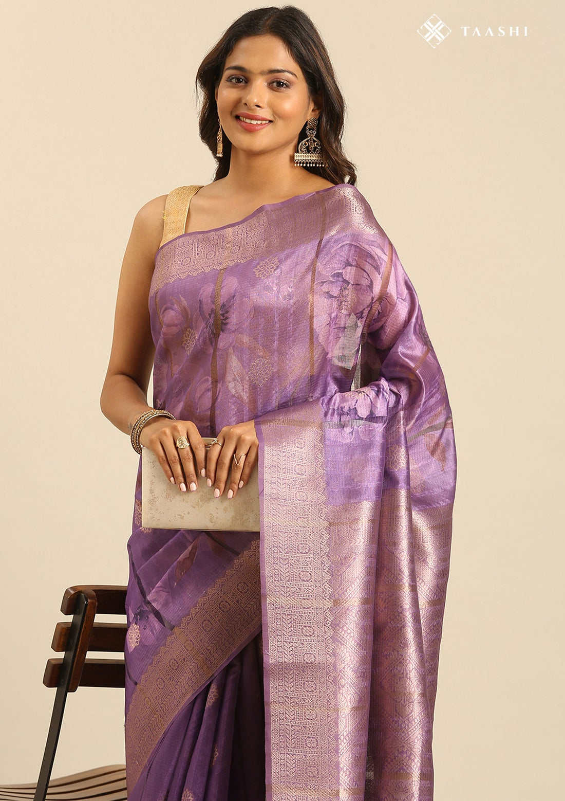 Light Violet Organza Contemporary Printed Saree