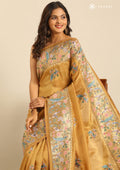 Amber Gold Nature InspiRed Embroiderd Tissue Saree - Taashi