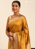 Mustard Yellow Traditional Pattern Woven Tussar Saree - Taashi