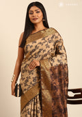 Beige And Brown Floral Woven Tussar Saree - Taashi