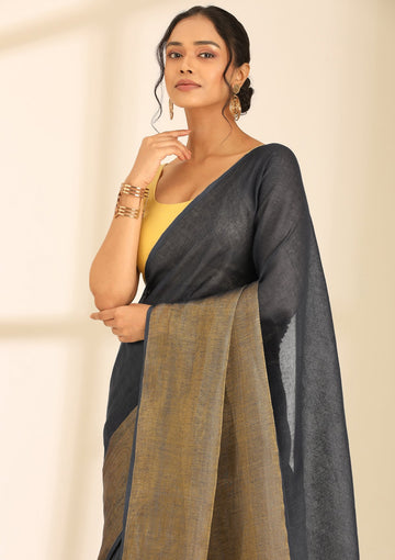 Black Linen Woven Saree