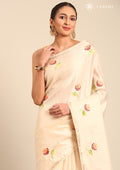 Cream Fancy Embroidery Tussar Saree - Taashi
