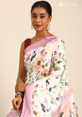 White A/O Floral Printed Satin Saree - Taashi