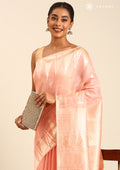 Pastel Peach Traditional Temple Pattern Tussar Saree - Taashi